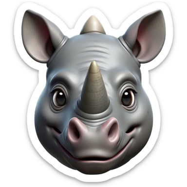 Cinematic Comical Rhinoceros Portrait Emoji, Head tilted dramatically with an exaggeratedly amused expression, featuring a striking, glossy slate-gray hide with a boldly textured horn, wide, expressive eyes filled with playful disbelief, Simplified yet hilariously expressive features, highly detailed, glowing with a slightly sassy glow, high shine, dramatic yet playful, stylized with an air of cheeky wild mischief, bright and endearing, soft glowing outline, capturing the essence of a spirited and over-the-top rhinoceros, so meme-worthy it feels like it could charge its way into internet fame instantly! sticker
