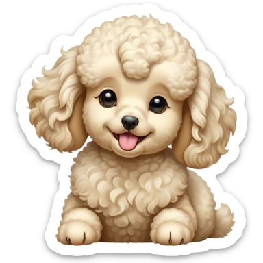 Cinematic Cute Yawning Cream Poodle Portrait Emoji, Head tilted slightly with a dramatic, wide-open yawn, displaying a soft, curly cream Fur with delicate texture, floppy ears slightly drooping, round warm eyes barely open in drowsy contentment, Simplified yet irresistibly adorable features, highly detailed, glowing with a soft, cozy glow, high shine, relaxed yet expressive, stylized with a touch of whimsy, bright and endearing, soft glowing outline, capturing the essence of a sleepy yet affectionate companion, so drowsy it feels like it could stretch right out of the screen and curl up for a nap! sticker