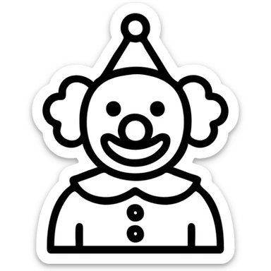 clown icon, simple, bold lines, minimal color, modern icon style sticker