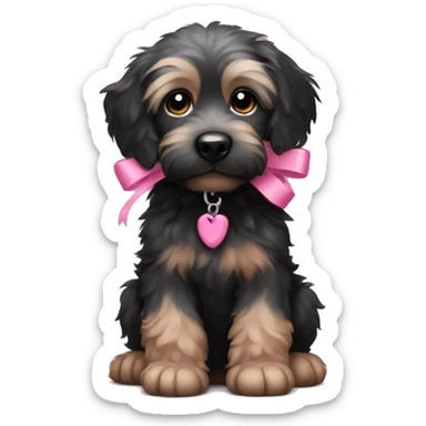 scruffy black puppy pink ribbon  sticker