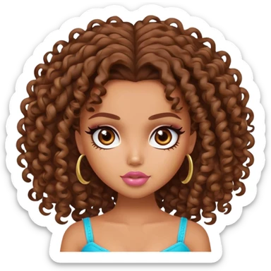pretty bratz baddie, tan skin, curly brown hair, brown eyes sticker