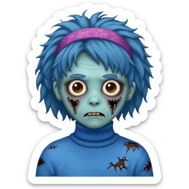brown fluffy haired blue zombie with turtleneck sweater and hair band sticker
