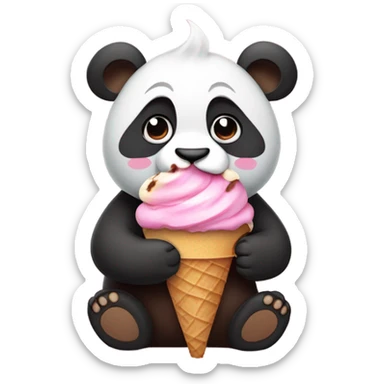 Panda eating ice cream and eating chocolate cake with chocolate milk  sticker