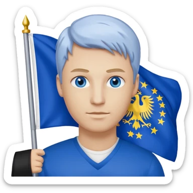 Create a man with bosnia flagg in his hand with blue eyes blond here sticker
