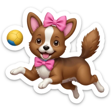 girly dog with a pink bow jumping in the air to catch a ball sticker