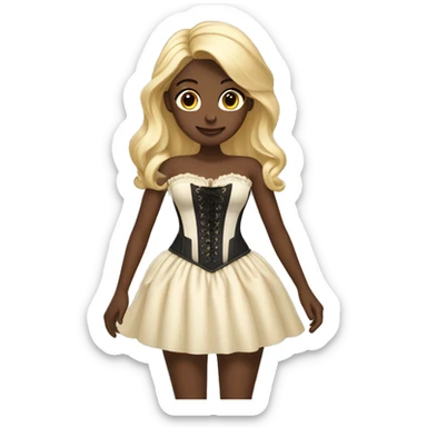 A girl with blonde hair and dark skin wearing a cream Color corset with a long cream coloured skirt  sticker
