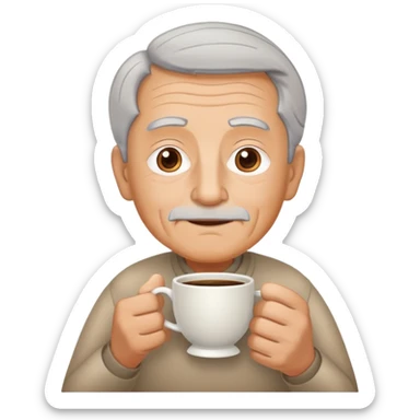 My grandfather who is darker but not black black. He is very tan. He has grey hair and and oval ish face. He is a grandpa so he has some minor wrinkles. Make him hold a Quee cup (small coffee cup ☕️) sticker