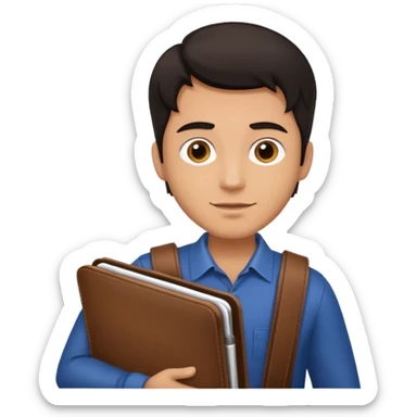 Man with dark hair carrying a portfolio heading to work. sticker