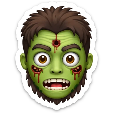 Crie um emoji de zumbi do iphone que tenha o cabelo castanho médio, de cumprimento no peito, que tenha uma franja no tamanho da sobrancelha, com os olhos escuros e que use uma regata preta sticker