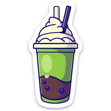 green bubble tea with whipped cream on top sticker