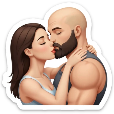 Muscular Bald man with a beard passionately kissing his young brunette wife  sticker