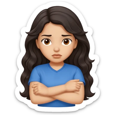Hispanic girl with long wavy hair crossing her arms and pouting sticker