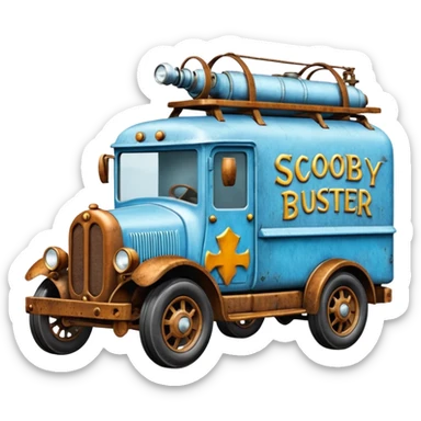 The Flintstones Mr. Freeze’s shiny frozen Scooby Doo 1915 Lightning Bug busters liquidator’s antique long wheelbase moving truck  sticker