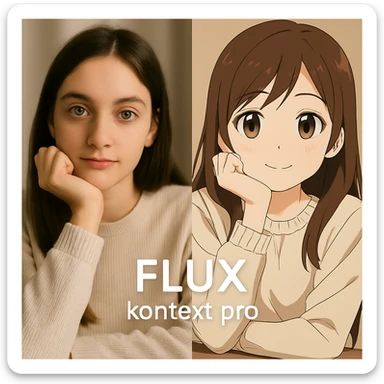 replace the logo with the text of "FLUX kontext pro" without black background just text, keep everything else same sticker