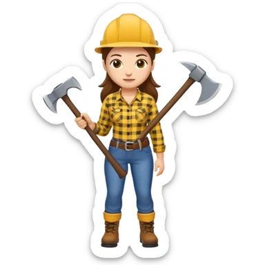 lumberjack woman holding axe yellow checked shirt sticker