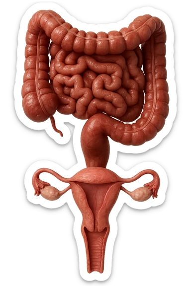 INTESTINO E UTERO UMANI REALISTICI SONO COLLEGATI VERTICALMENTE, IPERREALISTICO 4K sticker