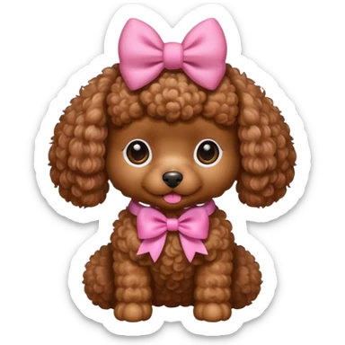Brown toy poodle with pink bow sticker