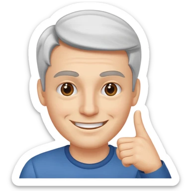 man pointing with index finger on his hand towards his eyebrows and smiling sticker