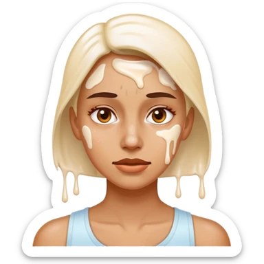 Woman sweating with white cream on her face sticker