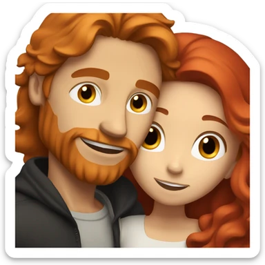 
A girl with long red hair hugs a white black-haired guy sticker