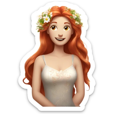Long Red haired white woman with flowers in her hair surrounded by sparkles  sticker