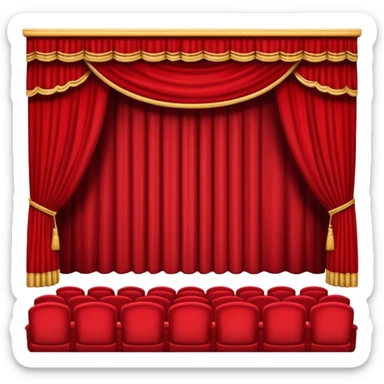 An emoji of an empty theatre stage with red curtains, simple sticker