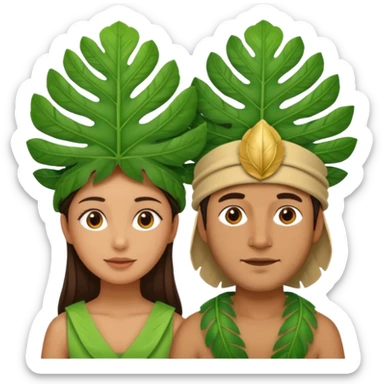 an woman man with jungle wearing a large leaf headgear bye  sticker