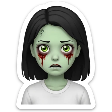 zombie girl with white shirt but similar to this with green skin black hair long sticker