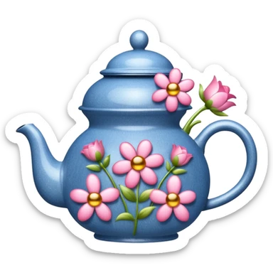 Denim glittery teapot with flowers  sticker