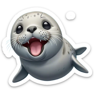 Cinematic Cute Yawning harbour seal Portrait Emoji, Head tilted slightly with a dramatic, wide-open yawn, showcasing a smooth, rounded body with gently drooping features and sleepy, half-closed eyes, Simplified yet irresistibly adorable features, highly detailed, glowing with a soft, cozy maritime glow, high shine, relaxed yet expressive, stylized with a dash of whimsical ocean charm, soft glowing outline, capturing the essence of a drowsy yet affectionate harbour seal that appears ready to stretch out for a nap! sticker