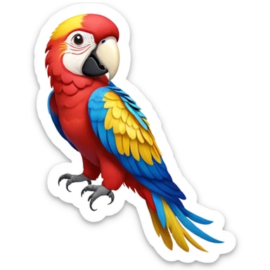 cinematic-macaw-realistic-full-body-standing-emoji,-vibrant-feathers-glowing-with-rich-reds,-blues,-and-yellows,-head-tilted-dramatically,-curved white-beak-gleaming,-piercing-dark-eyes-exuding-confidence,-simplified-yet-realistic-focused sticker