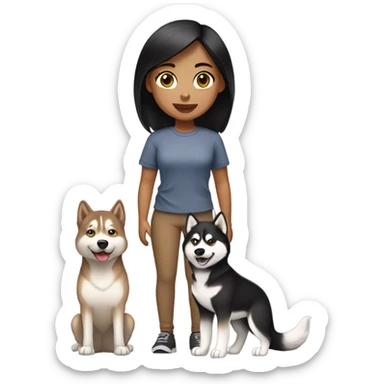 A girl black hair next to a light brown Husky sticker