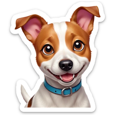 Cinematic Comical Jack Russell Terrier Portrait Emoji, Head tilted dramatically with an exaggeratedly shocked expression, featuring a perky, agile body with wide, comically expressive eyes full of playful disbelief and animated, perked ears, Simplified yet hilariously expressive features, highly detailed, glowing with a slightly sassy glow, high shine, dramatic yet playful, stylized with an air of cheeky canine mischief, soft glowing outline, capturing the essence of a meme-worthy Jack Russell Terrier that looks ready to side-eye its way into viral fame! sticker