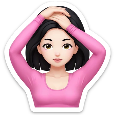 Yoga girl grabbing hair pink outfit white skin black hair sticker