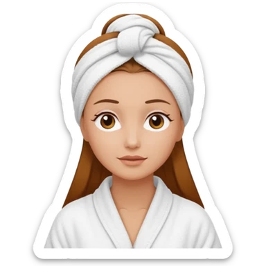 rosto de uma mulher com uma faixa de toalha no cabelo de cor todo castanho como se estivesse no spa, sem o pescoço sticker