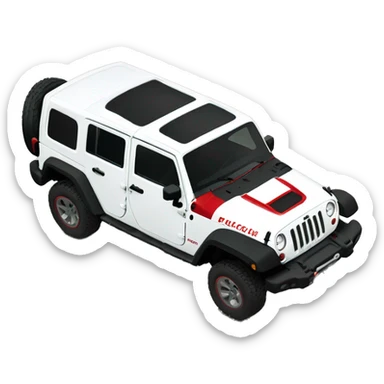 White Jeep Wrangler Rubicon with white roof and red accents  sticker