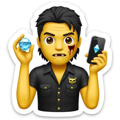 Emoji masculino de zumbi estilo iPhone,com cabelo ondulado mullet e preto, camisa preta e brincos de diamante  sticker