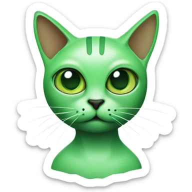 Green cat with alien eyes and alien antenna sticker