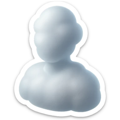 person made entirely of white fluffy convex clouds, shoulder up, front view, matte glass style sticker