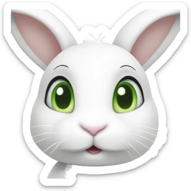 Cute White bunny with light-green eyes and a question mark above her bunny head sticker
