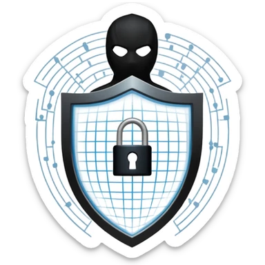 An icon featuring a shield with a padlock, a digital network grid, and binary code, symbolizing cybersecurity. The design includes a hacker’s silhouette, a firewall, and encrypted data flow, representing protection against cyber threats. Transparent background highlights digital security. sticker