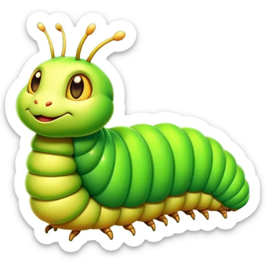 Cinematic Noble Caterpillar Portrait Emoji, Poised and vibrant, with a segmented, gently curving body adorned in bright, lively hues and delicate, inquisitive eyes, Simplified yet charmingly detailed features, highly detailed, glowing with a soft, verdant radiance, high shine, intelligent and resilient, stylized with an air of natural transformation, focused and curious, soft glowing outline, capturing the essence of a watchful caterpillar that appears ready to inch out of the screen with gentle determination! sticker