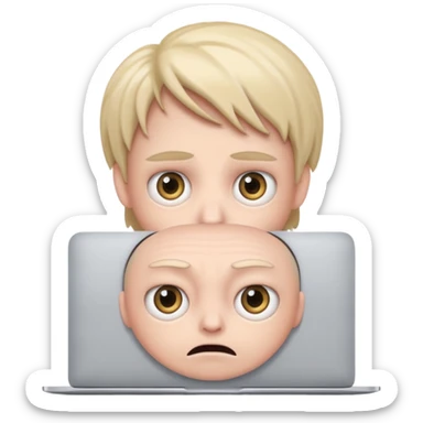 Someone using a MacBook, looking being afraid of something sticker