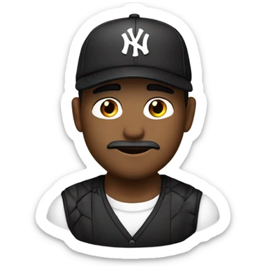 Homme blanc / 35 ans / cheveux courts noir / yeux en amande / viril / mal rasé / casquette yankee noir sticker