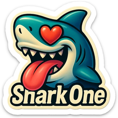 mouth open with tongue out heart shaped eye add the words “ Shark One " in White sticker