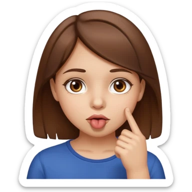 Emoji Fille cheveux long et brun yeux brun avec un doigt dans la bouche comme le truc baka sticker