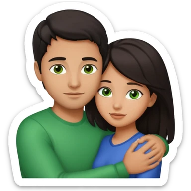 i want a emoji picture of a romantic hug with a latin guy and a dark hair girl with green eyes sticker