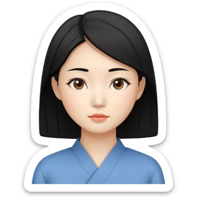 Korean woman, East Asian features,
female human avatar,
front face icon style,
large head, minimal neck,
neutral expression, calm mood,
simple black hair,
flat illustration style,
clean background sticker