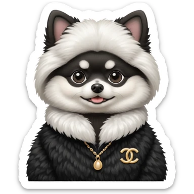 Black and white pomeranian wearing coco chanel Sweater  sticker