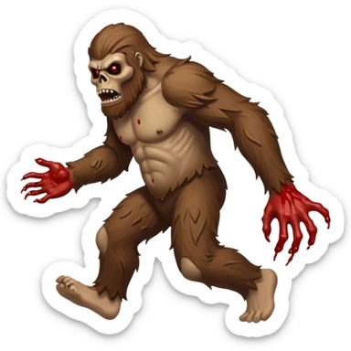An angry sasquatch running full speed to the right in "blitzkrieg" mode. In the style of you bleeding skull art. Needs to be running in the opposite direction with bloody hands and feet sticker